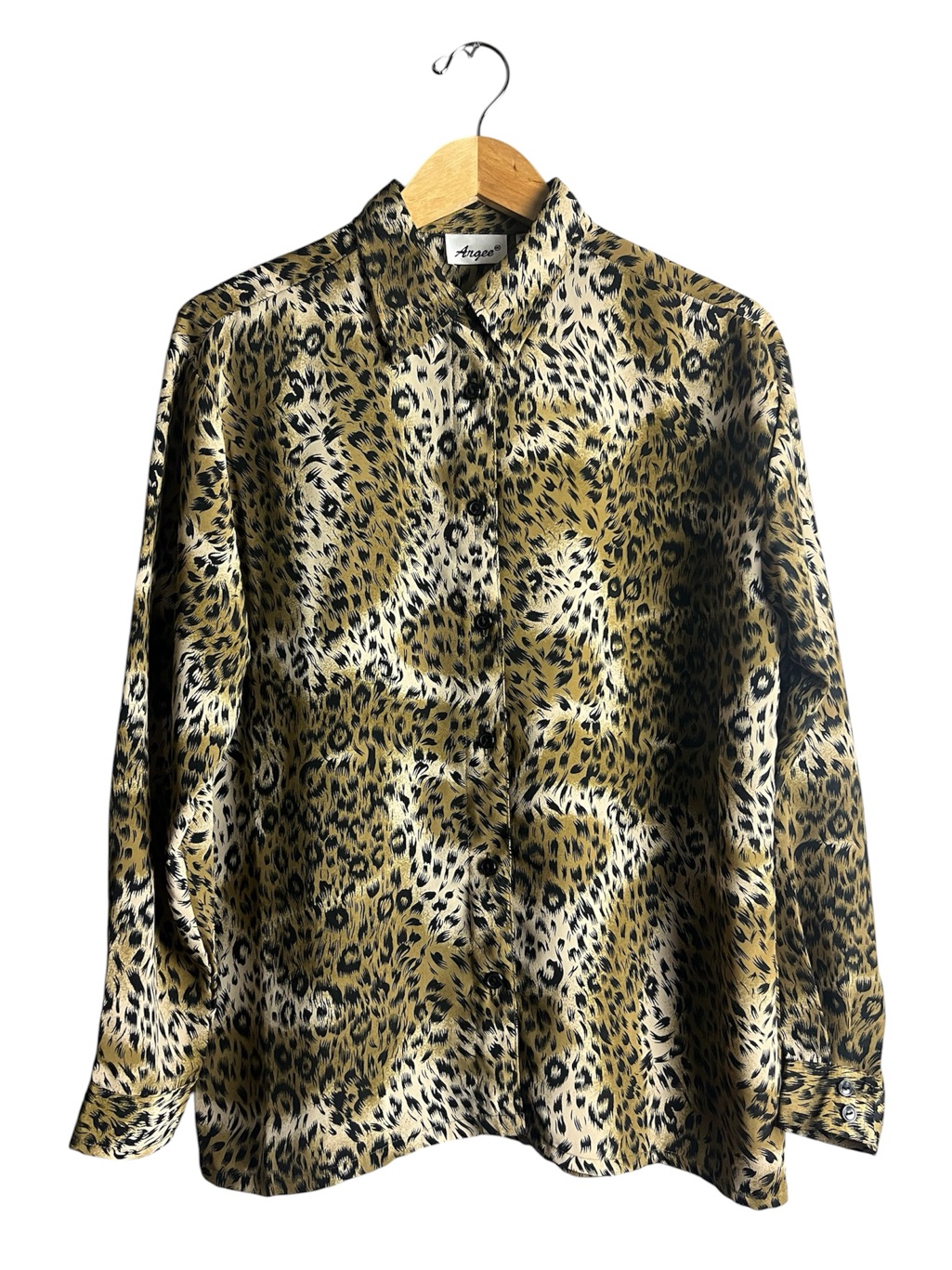 Vintage Leopard Print Silk Blouse Button Down Long Sleeve Size M